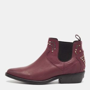 Zadig & Voltaire Burgundy Leather Studded Ankle Length Boots Size 36, Boots - Luxury Closet catalog