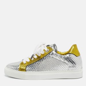 Zadig & Voltaire Silver/Gold Snakeskin Embossed Leather Lace Up Sneakers Size 36, Athletic Shoes & Sneakers - Luxury Closet