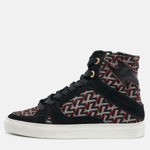 Zadig & Voltaire Black/Burgundy Leather and Suede High Top Sneakers Size 36, Athletic Shoes & Sneakers - Luxury Closet