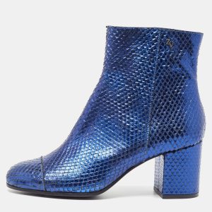 Zadiq & Voltaire Blue Python  Leather Block Heel Ankle Boots Size 37, Boots - Luxury Closet
