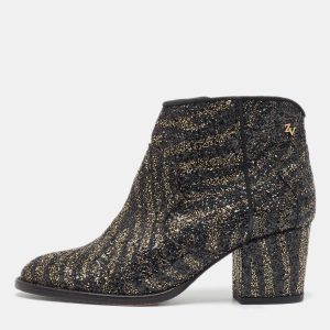 Zadig & Voltaire Black/Gold Glitter Molly Ankle Boots Size 36, Boots - Luxury Closet