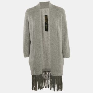 Zadig & Voltaire Deluxe Grey Cashmere Fringed Open Front Paloma Cardigan XS/S, Sweaters & Cardigans - Luxury Closet