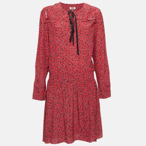 Zadig & Voltaire Red Floral Print Crepe Tie-Up Neck Mini Dress L, Dresses - Luxury Closet