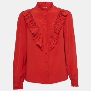 Zadig & Voltaire Red Silk Pleated Shirt Blouse L, Shirts & Tops - Luxury Closet