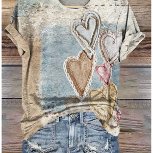 Women's Geometric Short Sleeve Tee T-shirt Crew Neck Vintage Summer Top, JustFashionNow T-Shirts, color:Khaki|size:4XL