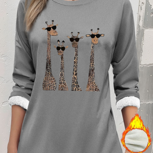 Vintage Crew Neck Animal Picture Sweatshirt, Hoodies & Sweatshirts, color:Gray|size:XXL, catalog Noracora shop