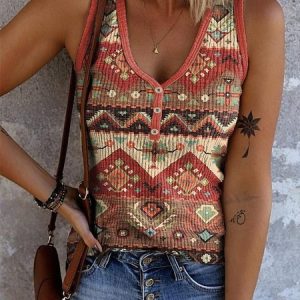 Casual V Neck Geometric Tank Top, Tanks & Camis, color:As Picture|size:3XL, catalog Noracora shop