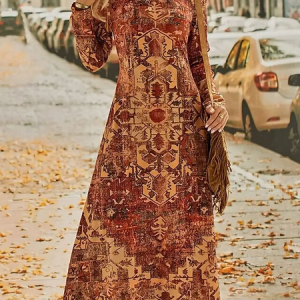 Women Ethnic Spring/Fall Dress Crew Neck Long Sleeve A-Line Dress, Dresses, color:As Picture|size:4XL, catalog Noracora shop