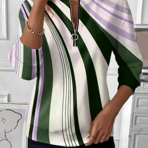 Women Striped Crew Neck Vintage Spring/Fall Long Sleeve Sweatshirt, JustFashionNow Sweatshirts & Hoodies, color:Green|size:XXL,