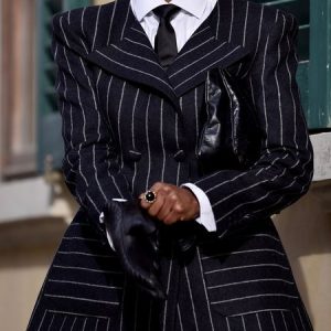 Urban  Buttoned Striped Lapel Collar Blazer, Blazers, color:Black|size:XXL, Stylewe