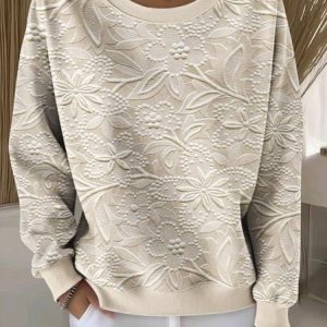 Casual Crew Neck Floral Sweatshirt, Hoodies & Sweatshirts, color:Khaki|size:4XL, catalog Noracora shop