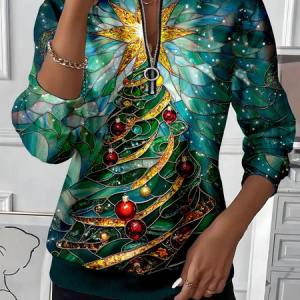 Women Christmas Crew Neck Printing Casual Spring/Fall Long Sleeve Sweatshirt, JustFashionNow Sweatshirts & Hoodies, color:Green|size:XXL,
