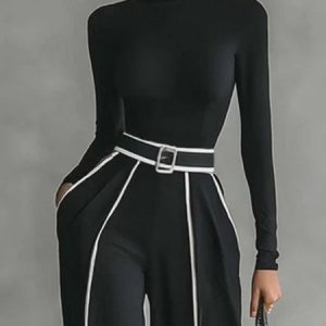 Plus Size Casual Color Block Turtleneck  T-shirt, Plus Tops, color:Black|size:4X, Stylewe
