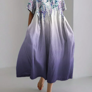 Women Floral Summer Dress Crew Neck Short Sleeve A-Line Dress, Dresses, color:As Picture|size:4XL, catalog Noracora shop