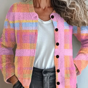 Women Abstract Printing Long Sleeve Crew Neck Vintage Spring/Fall Cardigan Outerwear, JustFashionNow Cardigans, color:Pink|size:5XL,