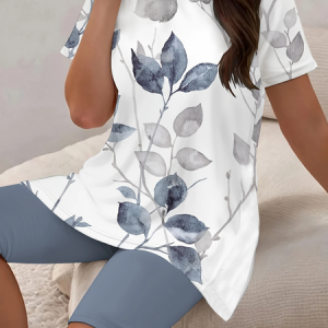 Women Floral Printing Two-Piece Set Daily Short Sleeve Casual Summer Top With Pants Matching Set, JustFashionNow Suit Set, color:White|size:5XL,