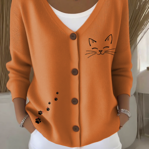 Women Cotton Animal Long Sleeve Comfy Casual Cardigan, Sweaters, color:Orange|size:4XL, catalog Noracora shop