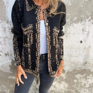 Women Spring/Fall Outerwear Vintage Printing Abstract Long Sleeve Shawl Collar Jacket, JustFashionNow Jackets, color:Black|size:5XL,