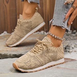 Vintage Plain Lace-Up Flat Heel Outdoor Sneakers, Women shoes, color:Beige|size:43, catalog Noracora shop
