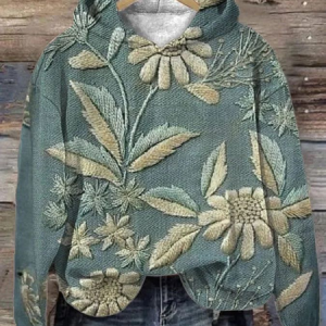Women Floral Spring/Fall Printing Long Sleeve Casual Daily Hoodie, JustFashionNow Sweatshirts & Hoodies, color:Green|size:XXL,
