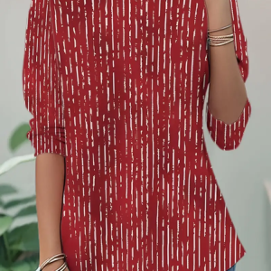 Casual Abstract Stripes Crew Neck Long Sleeve T-shirt, T-shirts, color:Red|size:XXL, catalog Noracora shop