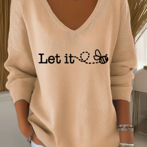 Women Cotton Text Letters Long Sleeve Comfy Casual Sweater, Sweaters, color:Beige|size:4XL, catalog Noracora shop