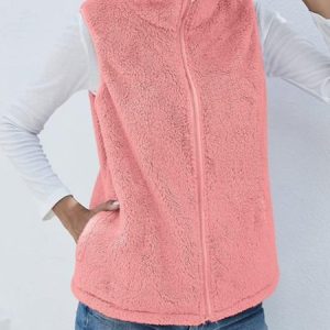Wool Regular Fit Mock Neck Basic Vest, JustFashionNow Vests & Gilets, color:Pink|size:5XL,