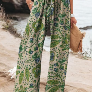 Women Floral Long Pants Vintage Spring/Fall Trousers, Pants, color:Green|size:4XL, catalog Noracora shop