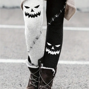 Women Halloween (pumpkin) Casual All Season Printing Long Leggings, JustFashionNow Leggings, color:Black-white|size:XXL,