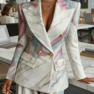 Elegant Printing Random Print Lapel Collar Blazer, Blazers, color:As Picture|size:XXL, Stylewe