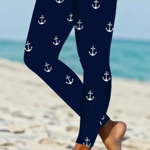 Women Anchor Casual All Season Printing Long Leggings, JustFashionNow Leggings, color:Purplish Blue|size:XXL,