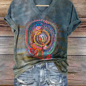 Women Abstract Short Sleeve Tee T-shirt V Neck Printing Casual Summer Graphic Tee Top, JustFashionNow T-Shirts, color:As Picture|size:4XL,