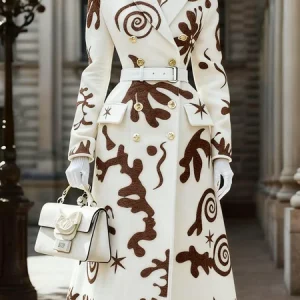 Urban Printing Random Print Lapel Collar Coat No Belt, Coats, color:As Picture|size:XXL, Stylewe