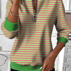 Casual Stand Collar Geometric Sweatshirt, Hoodies & Sweatshirts, color:Green|size:4XL, catalog Noracora shop