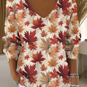 Women Cotton Floral Long Sleeve Comfy Casual Sweater, Sweaters, color:Apricot|size:4XL, catalog Noracora shop