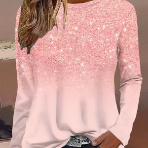 Women Abstract Long Sleeve Tee T-shirt Crew Neck Printing Casual Spring/Fall Graphic Tee Top, JustFashionNow T-Shirts, color:Pink|size:5XL,