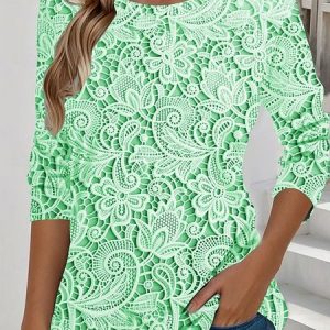 Casual 3D Floral Printing Crew Neck Long Sleeve T-shirt, T-shirts, color:Green|size:4XL, catalog Noracora shop