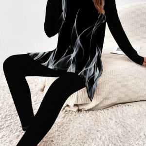 Women Abstract Printing Two-Piece Set Daily Long Sleeve Casual Spring/Fall Top With Pants Matching Set, JustFashionNow Suit Set, color:Black|size:XXL,
