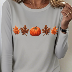 Vintage Halloween Crew Neck Long Sleeve T-shirt, T-shirts, color:Light Gray|size:4XL, catalog Noracora shop