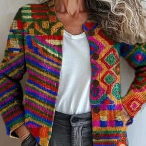 Women Knitted Striped Long Sleeve Comfy Vintage Cardigan, Cardigans, color:Color3|size:4XL, catalog Noracora shop