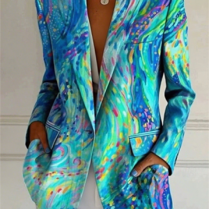 Women Gradient Pattern Spring/Fall Outerwear Simple Long Sleeve Lapel Collar Regular Blazer, Blazers, color:Blue|size:4XL, catalog Noracora shop