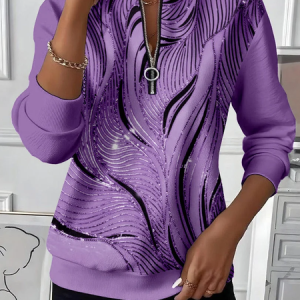 Women Abstract Crew Neck Printing Casual Spring/Fall Long Sleeve Sweatshirt, JustFashionNow Sweatshirts & Hoodies, color:lavender|size:5XL,