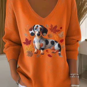 Casual Dog V Neck Long Sleeve T-shirt, Sweaters, color:Orange|size:5XL, catalog Noracora shop