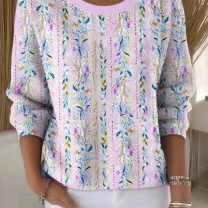 Women Cotton Floral Long Sleeve Comfy Vintage Sweater, Sweaters, color:Purple|size:4XL, catalog Noracora shop