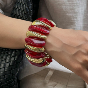 Resin patchwork bracelet Creative color gradient elastic bracelet for women, Bracelets, color:Wine Red|size:One-size, Stylewe