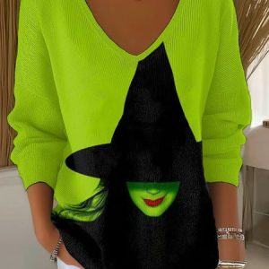 Women Cotton Halloween Long Sleeve Comfy Casual Sweater, Sweaters, color:Green|size:4XL, catalog Noracora shop