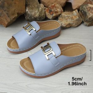 Vintage Plain Slip On Low Heel Slide Sandals, Sandals, color:Blue|size:43, catalog Noracora shop
