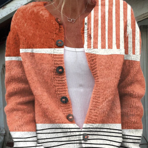 Women Abstract Long Sleeve Comfy Casual Printing Cardigan, Cardigans, color:Orange|size:4XL, catalog Noracora shop