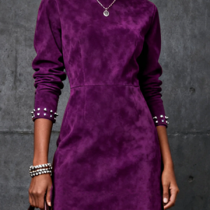 Urban Plain Stand Collar Mini Dress, Mini Dresses, color:Purple|size:XXL, Stylewe