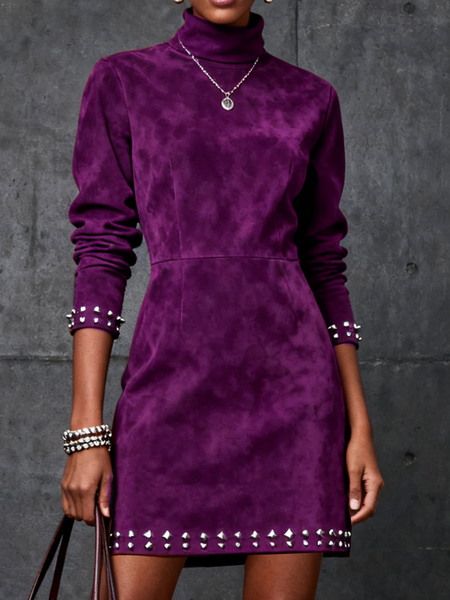 Urban Plain Stand Collar Mini Dress, Mini Dresses, color:Purple|size:XXL, Stylewe